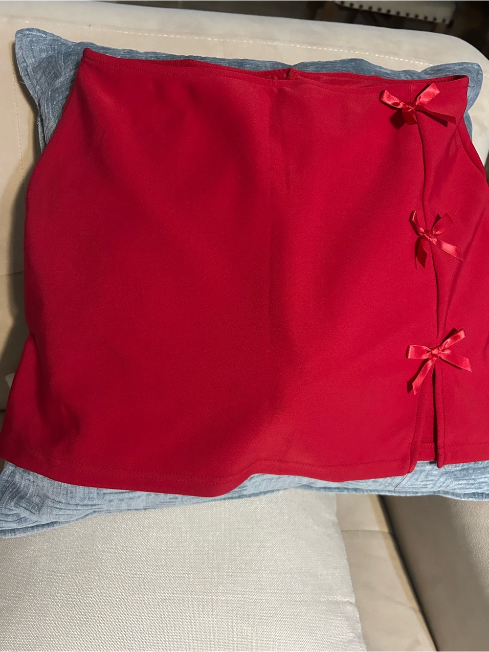 Red Mini Skirt with Side Bow Accents